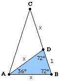 Golden triangle with side lengths marked