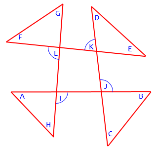 Cross-like figure with exterior angles of central quadrilateral