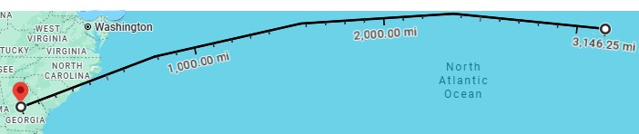 Google map showing distance 3146.25 mi